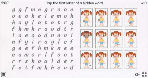 Body Parts Vocabulary ESL Interactive Wordsearch Puzzle