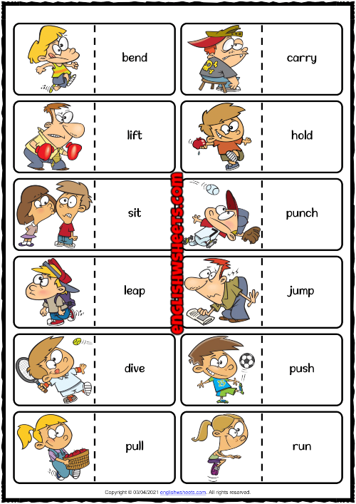 Classroom Verbs Esl Printable Dominoes Game For Kids 773