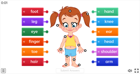 Body Parts ESL Interactive Vocabulary Worksheets
