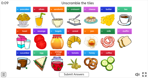 Breakfast ESL Interactive Unscramble Worksheet