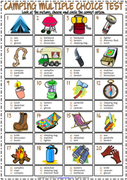 Camping ESL Printable Multiple Choice Test For Kids