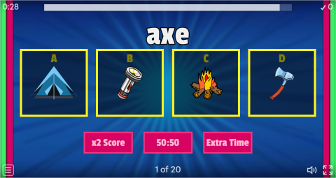 Camping ESL Interactive Vocabulary Quiz Show