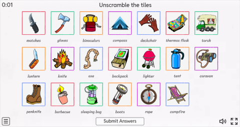Camping ESL Interactive Vocabulary Match Up Worksheet