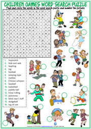 Children Games ESL Word Search Puzzle Worksheet For Kids