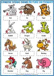 Chinese Zodiac Signs ESL Picture Dictionary Worksheet