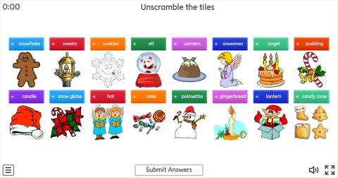 Christmas ESL Interactive Unscramble Worksheet