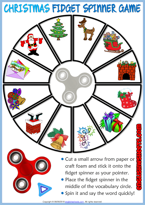Christmas ESL Printable Fidget Spinner Game For Kids
