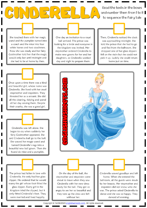 Cinderella ESL Sequencing the Story Worksheet