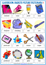 Classroom Objects ESL Printable Picture Dictionary For Kids