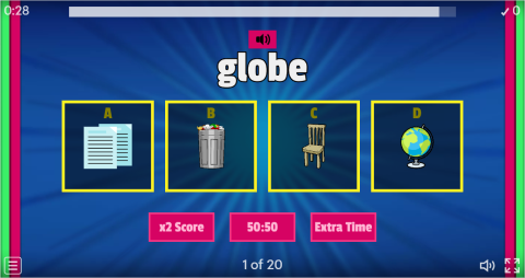 Classroom Objects ESL Interactive Vocabulary Quiz Show