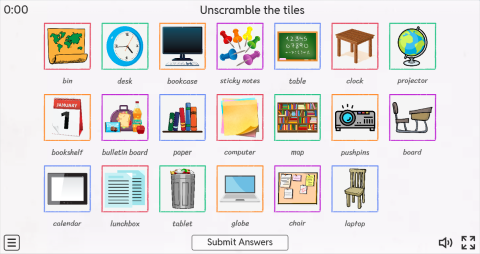 Classroom Objects ESL Interactive Match Up Worksheet