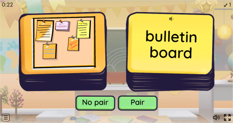 Classroom Objects ESL Pair or No Pair Worksheet