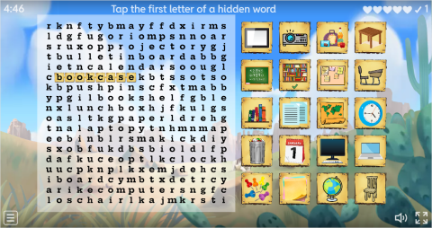 Classroom Objects ESL Interactive Wordsearch Puzzle