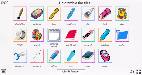 Classroom Objects ESL Interactive Match Up Worksheet