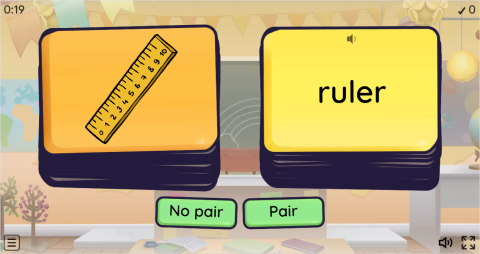 Classroom Objects ESL Pair or No Pair Worksheet