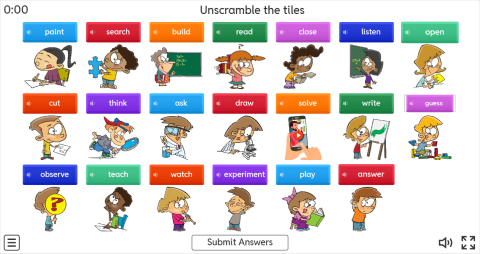 Classroom Verbs ESL Interactive Unscramble Worksheet