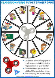 Classroom Verbs ESL Printable Fidget Spinner Game For Kids