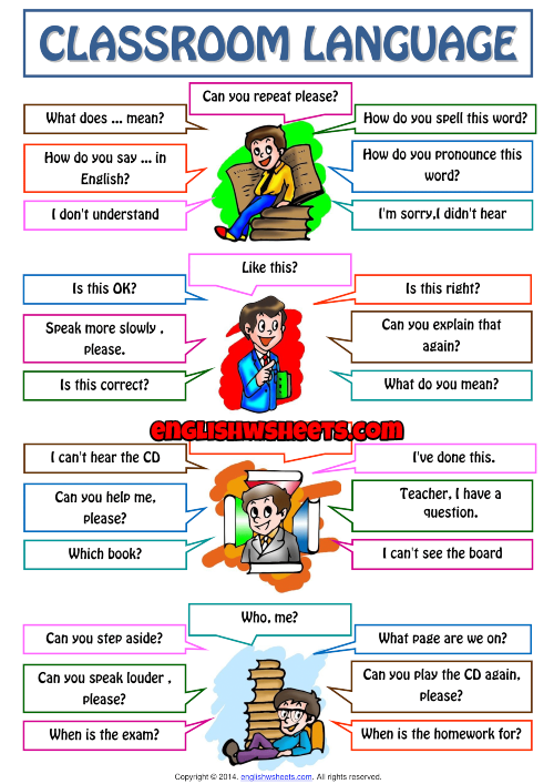 classroom language for students esl worksheet