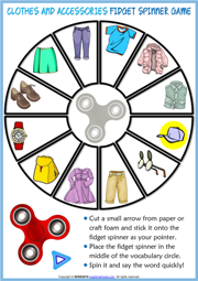 Clothes and Accessories ESL Printable Fidget Spinner Game