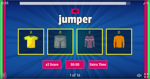 Clothes ESL Interactive Vocabulary Quiz Show