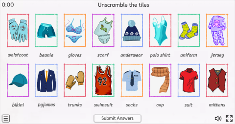 Clothes ESL Interactive Vocabulary Match Up Worksheet