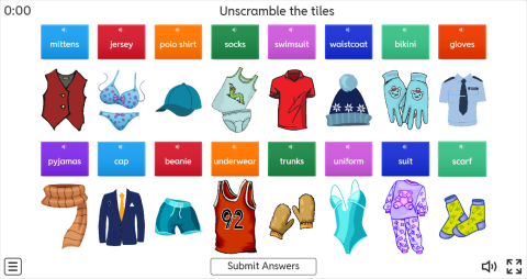 Clothes ESL Interactive Unscramble Worksheet