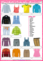 Clothes ESL Matching Exercise Worksheets