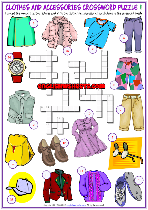 Clothes And Accessories ESL Crossword Puzzle Worksheets Clothes And Accessories ESL Crossword Puzzle Worksheets
