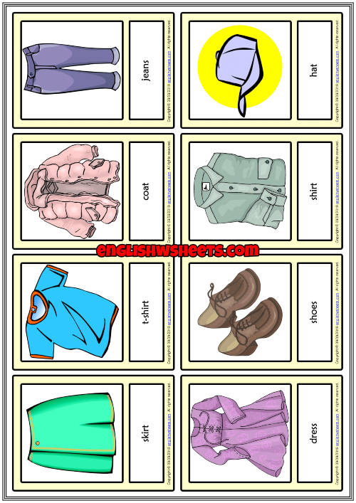 Clothes and Accessories ESL Vocabulary Learning Cards