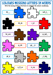 Colours ESL Missing Letters In Words Exercise Worksheet
