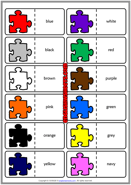 Colours ESL Printable Dominoes Game For Kids