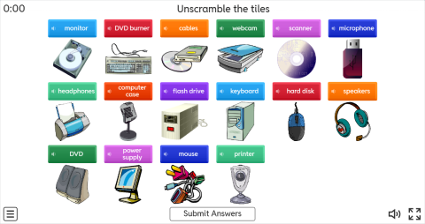 Computer Parts ESL Interactive Unscramble Worksheet