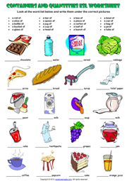 Containers and Quantity ESL Exercises Worksheet