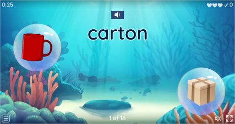 Containers ESL Vocabulary Flying Fruit Game