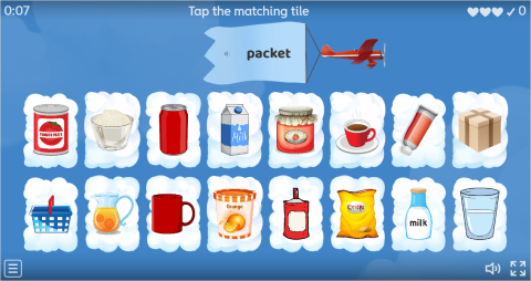 Containers ESL Interactive Vocabulary Worksheets