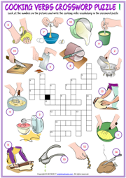 Cooking Verbs ESL Crossword Puzzle Worksheets for Kids