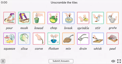 Cooking Verbs ESL Interactive Match Up Worksheet