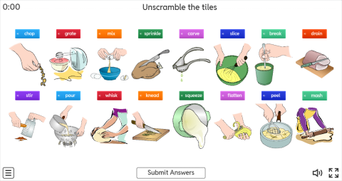 Cooking Verbs ESL Interactive Unscramble Worksheet