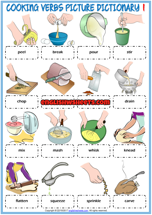 Cooking Verbs Esl Printable Picture Dictionary For Kids