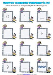 Counting Forward by 1 from 0 to 10 Exercises Worksheet