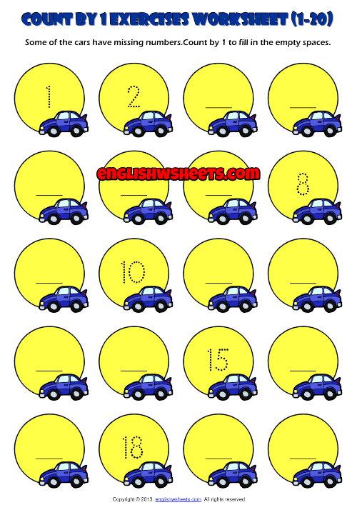 counting forward by 1 from 1 to 20 exercises worksheet