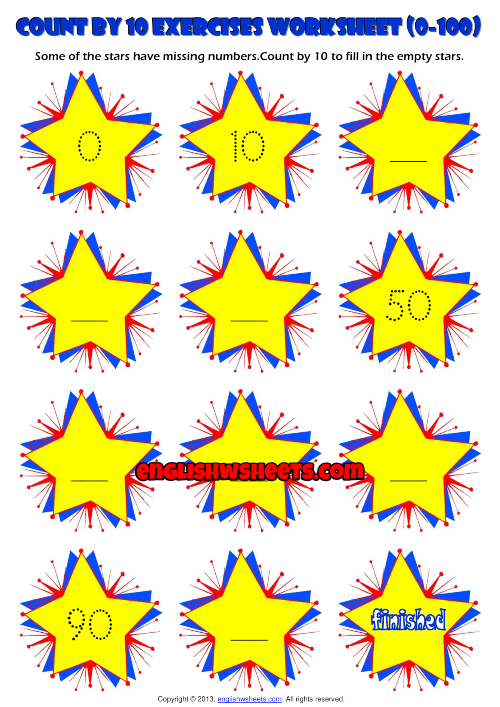 Counting Forward by 10 from 0 to 100 Exercise Worksheet