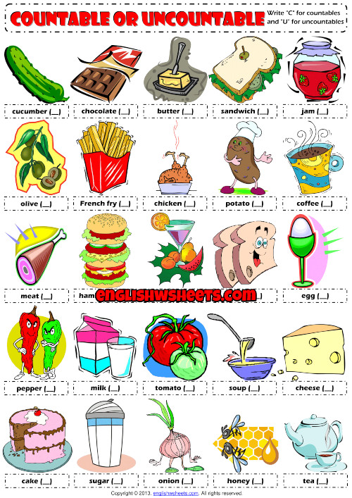 Countable Or Uncountable Nouns ESL Exercises Worksheet