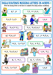 Daily Routines ESL Missing Letters In Words Worksheets