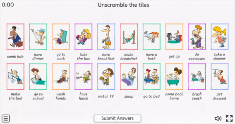 Daily Routines ESL Interactive Match Up Worksheet