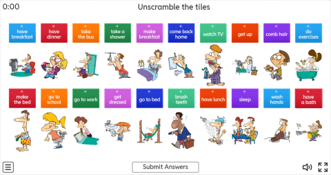 Daily Routines ESL Interactive Unscramble Worksheet