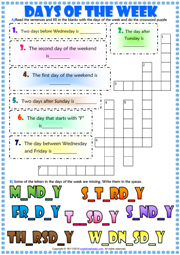 Days of the Week ESL Printable Exercises Worksheet for Kids
