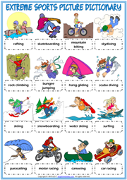Extreme Sports ESL Picture Dictionary Worksheet For Kids