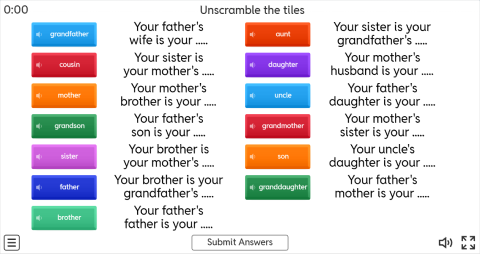 Family Members ESL Interactive Unscramble Worksheet