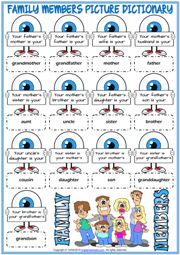 Family Members ESL Printable Picture Dictionary For Kids